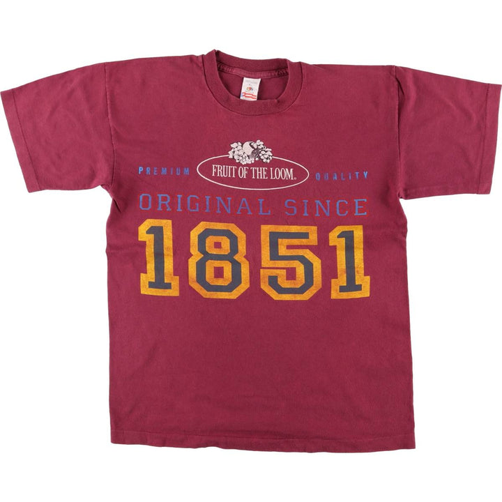 90'S Fruit of the Loom printed T-shirt, men's size L, vintage cotton wine-red Vintage Second Hand