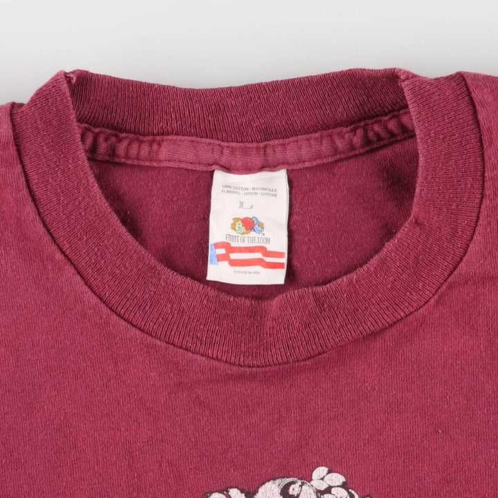 90'S Fruit of the Loom printed T-shirt, men's size L, vintage cotton wine-red Vintage Second Hand