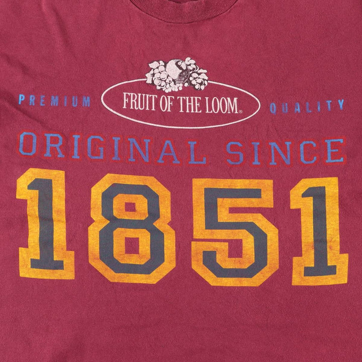 90'S Fruit of the Loom printed T-shirt, men's size L, vintage cotton wine-red Vintage Second Hand