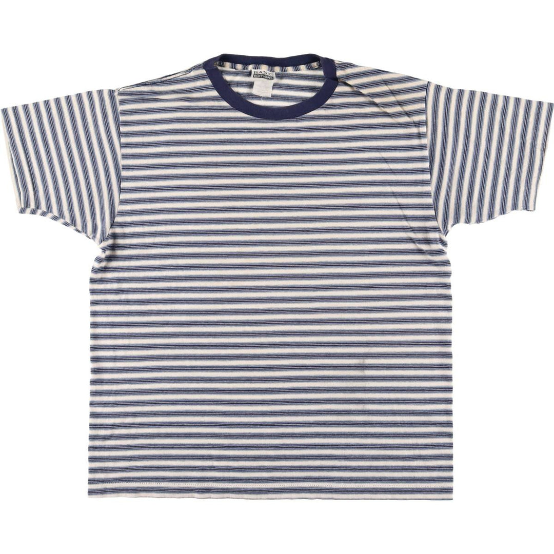 90'S BASIC EDITIONS Striped T-shirt Made in USA Men's L size Vintage cotton blue type Vintage Second Hand