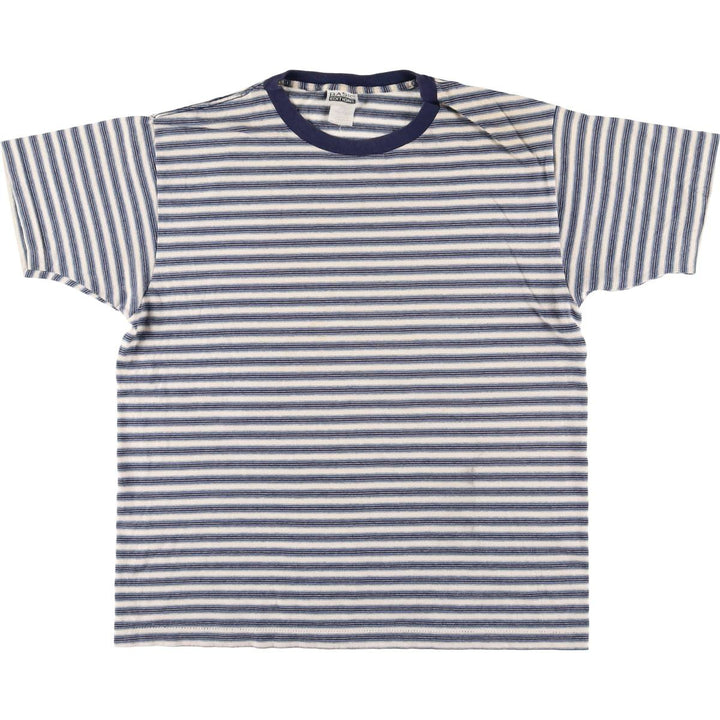 90'S BASIC EDITIONS Striped T-shirt Made in USA Men's L size Vintage cotton blue type Vintage Second Hand
