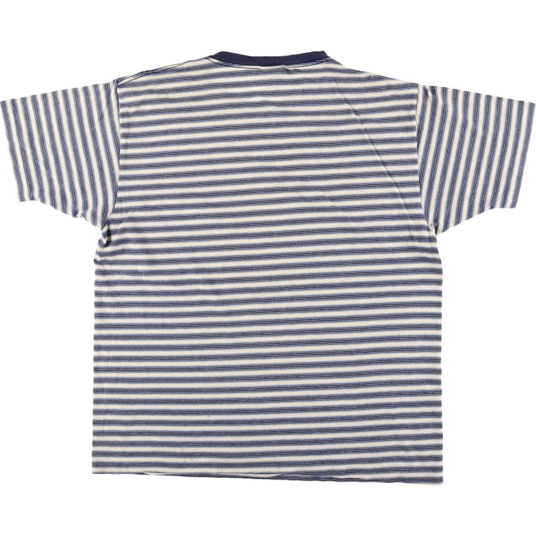 90'S BASIC EDITIONS Striped T-shirt Made in USA Men's L size Vintage cotton blue type Vintage Second Hand
