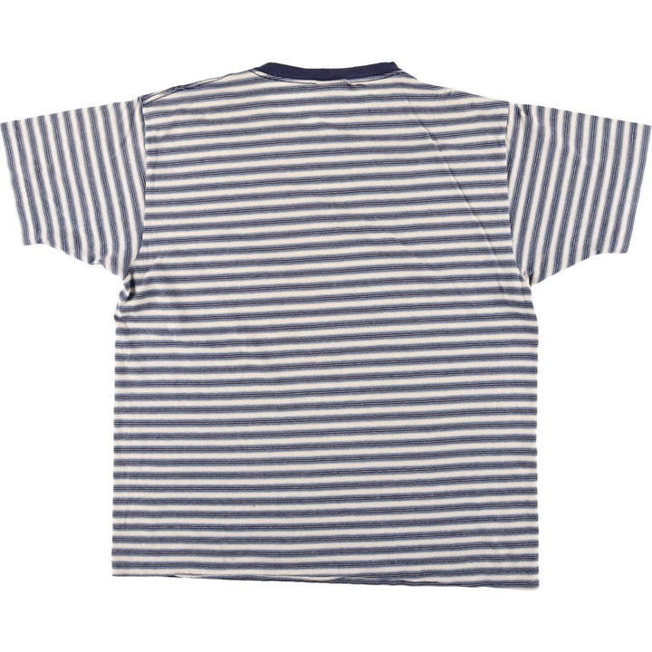 90'S BASIC EDITIONS Striped T-shirt Made in USA Men's L size Vintage cotton blue type Vintage Second Hand