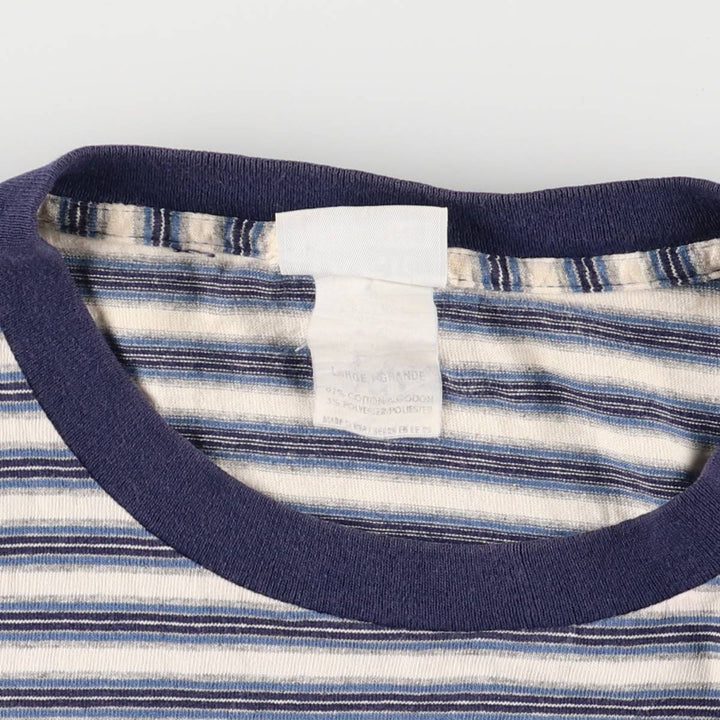 90'S BASIC EDITIONS Striped T-shirt Made in USA Men's L size Vintage cotton blue type Vintage Second Hand