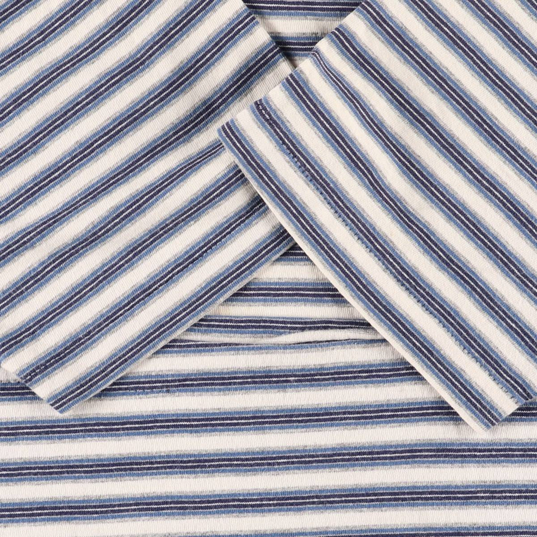 90'S BASIC EDITIONS Striped T-shirt Made in USA Men's L size Vintage cotton blue type Vintage Second Hand