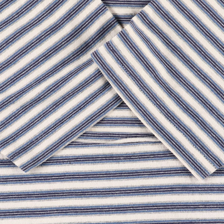 90'S BASIC EDITIONS Striped T-shirt Made in USA Men's L size Vintage cotton blue type Vintage Second Hand