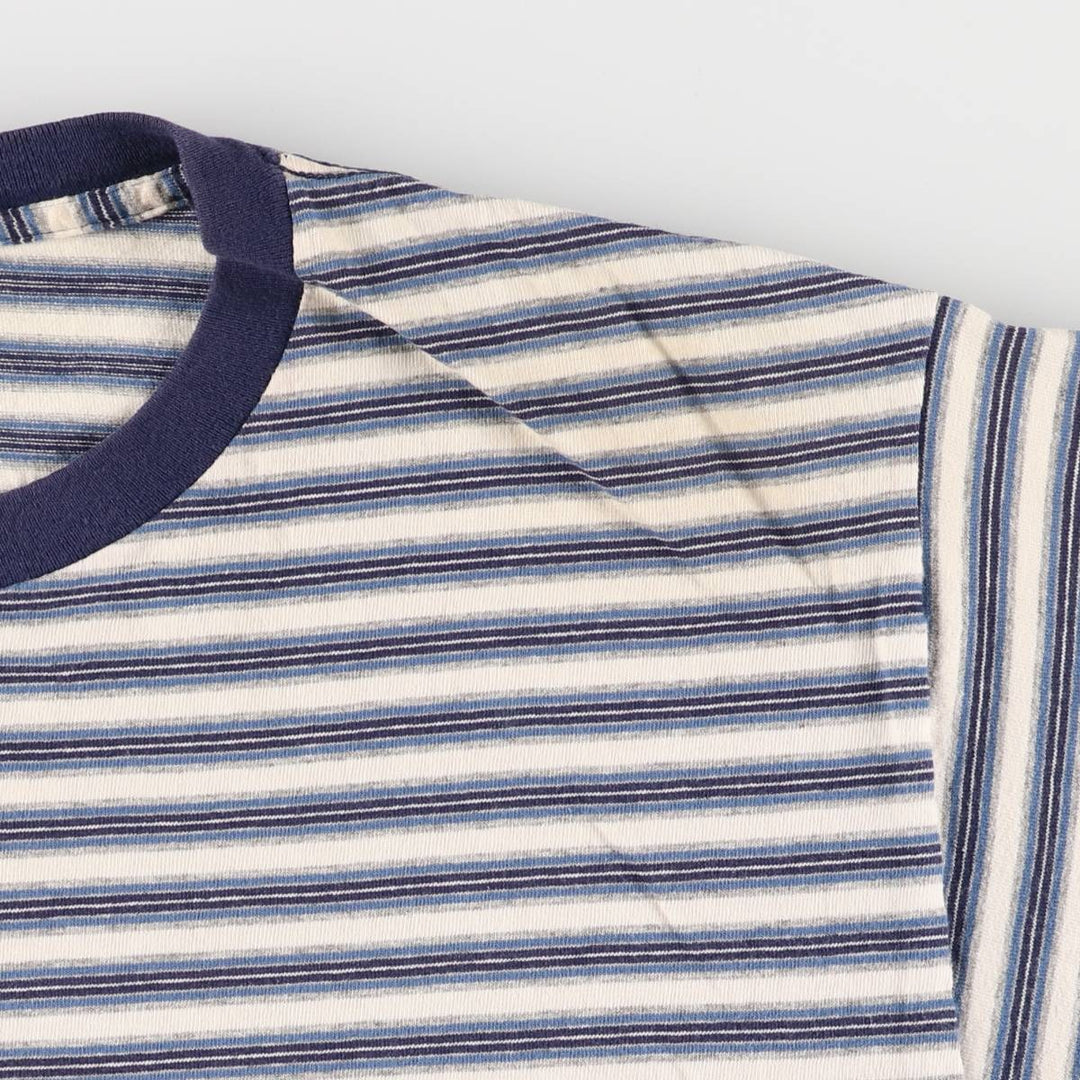 90'S BASIC EDITIONS Striped T-shirt Made in USA Men's L size Vintage cotton blue type Vintage Second Hand