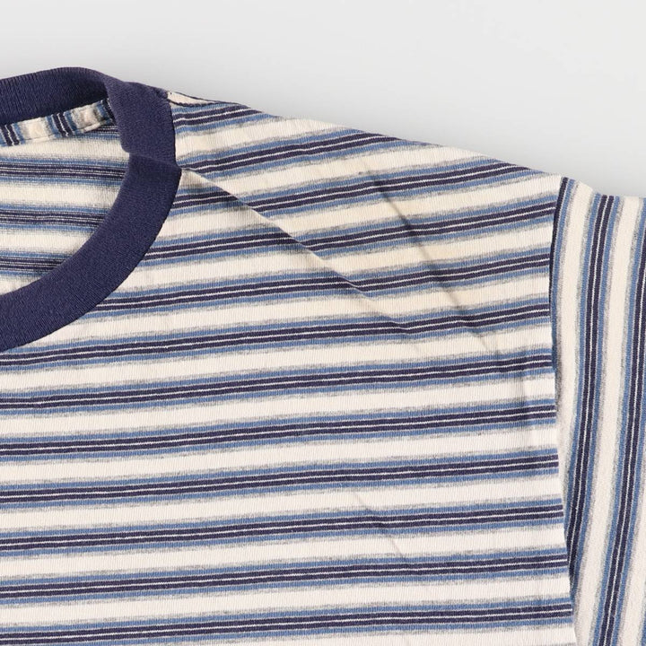90'S BASIC EDITIONS Striped T-shirt Made in USA Men's L size Vintage cotton blue type Vintage Second Hand