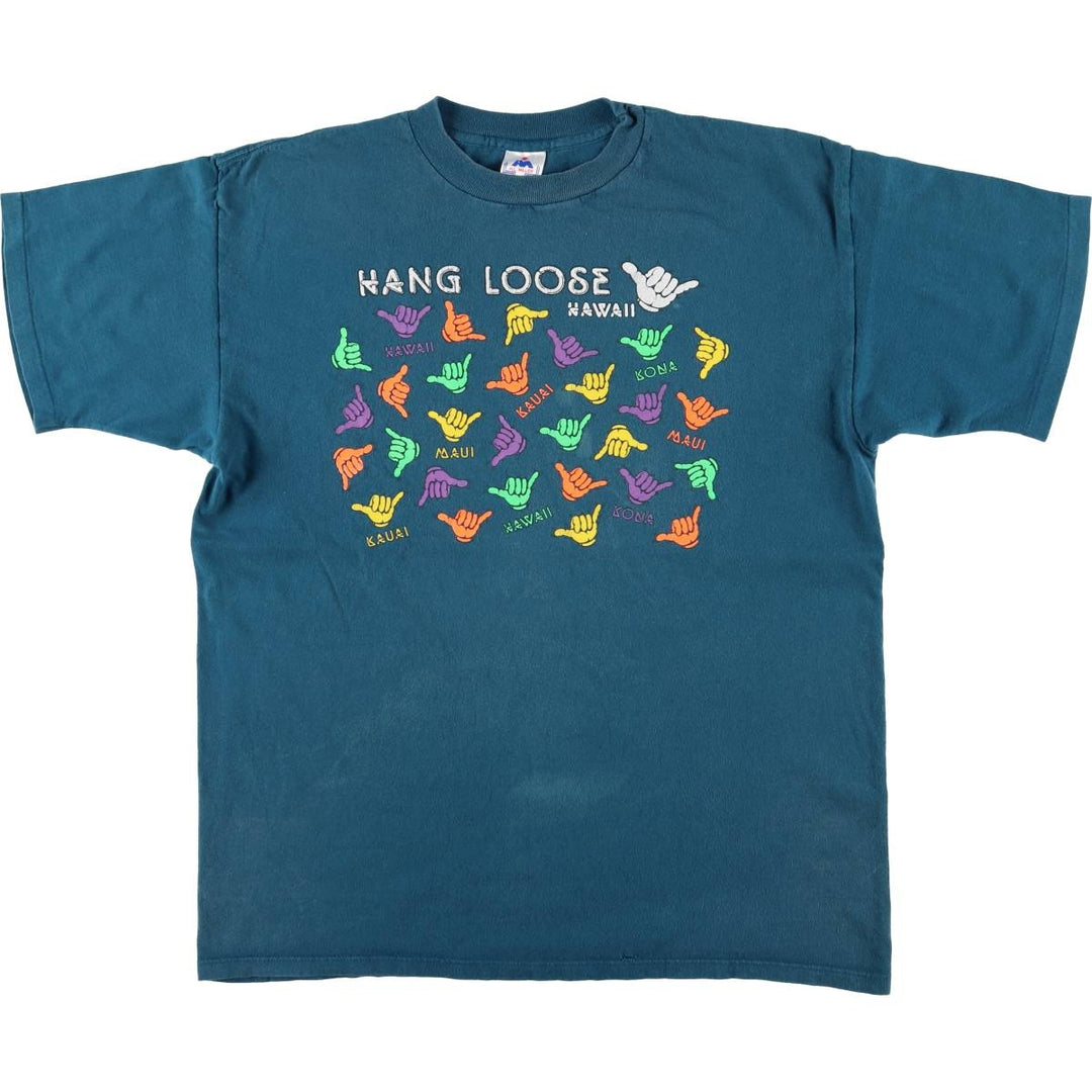 90'S HLMILLER HANG LOOSE Hang Loose Printed T-shirt Made in USA Men's XL Vintage cotton green type Vintage Second Hand