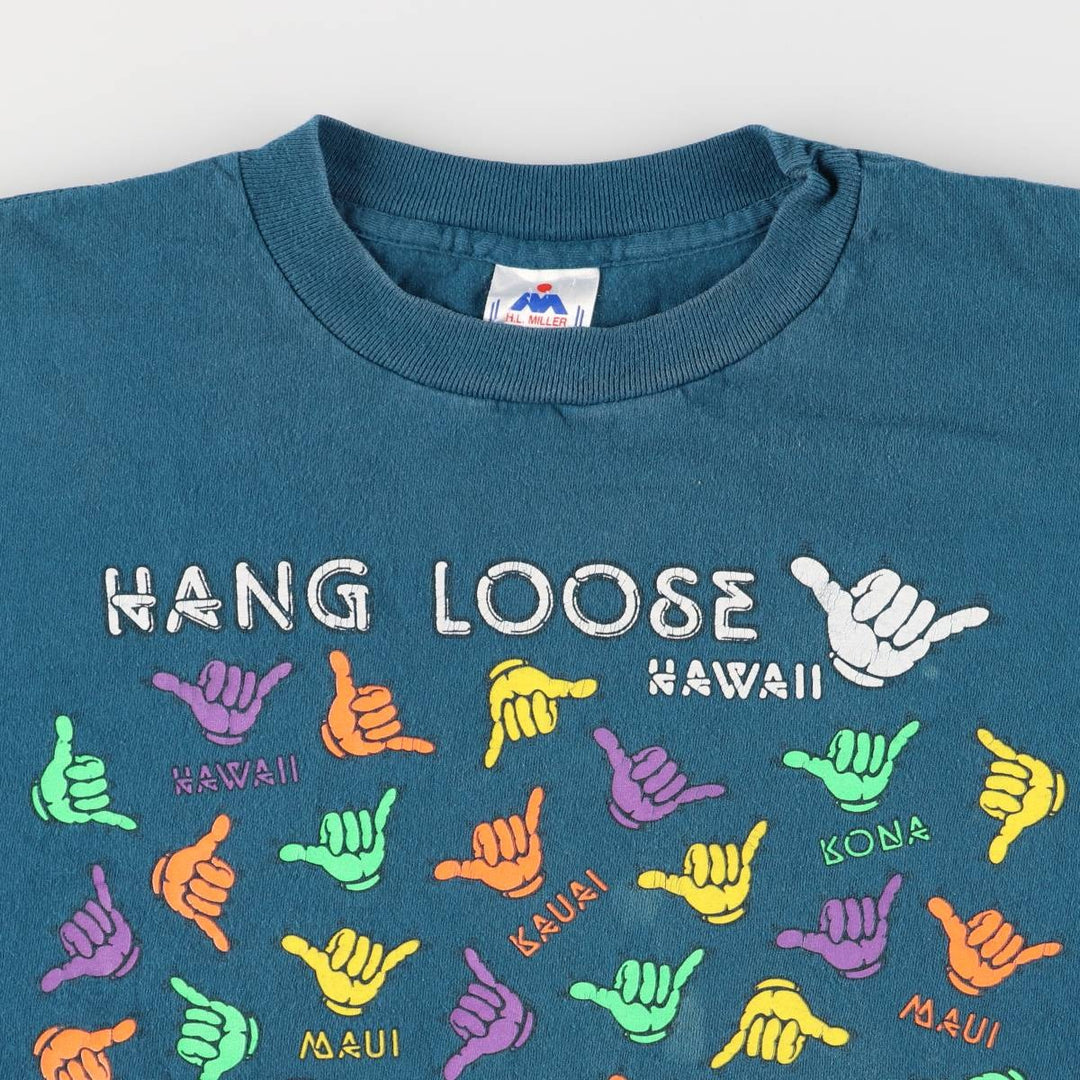 90'S HLMILLER HANG LOOSE Hang Loose Printed T-shirt Made in USA Men's XL Vintage cotton green type Vintage Second Hand