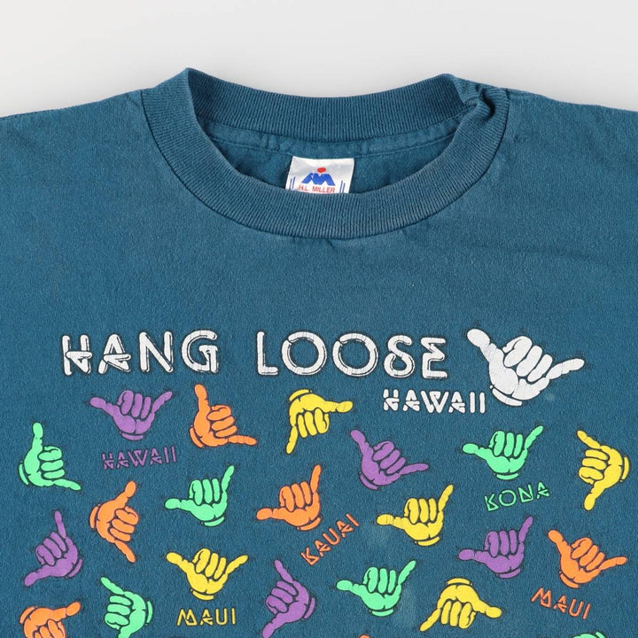 90'S HLMILLER HANG LOOSE Hang Loose Printed T-shirt Made in USA Men's XL Vintage cotton green type Vintage Second Hand