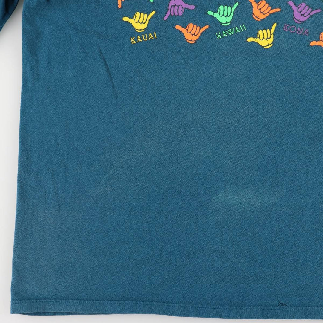 90'S HLMILLER HANG LOOSE Hang Loose Printed T-shirt Made in USA Men's XL Vintage cotton green type Vintage Second Hand