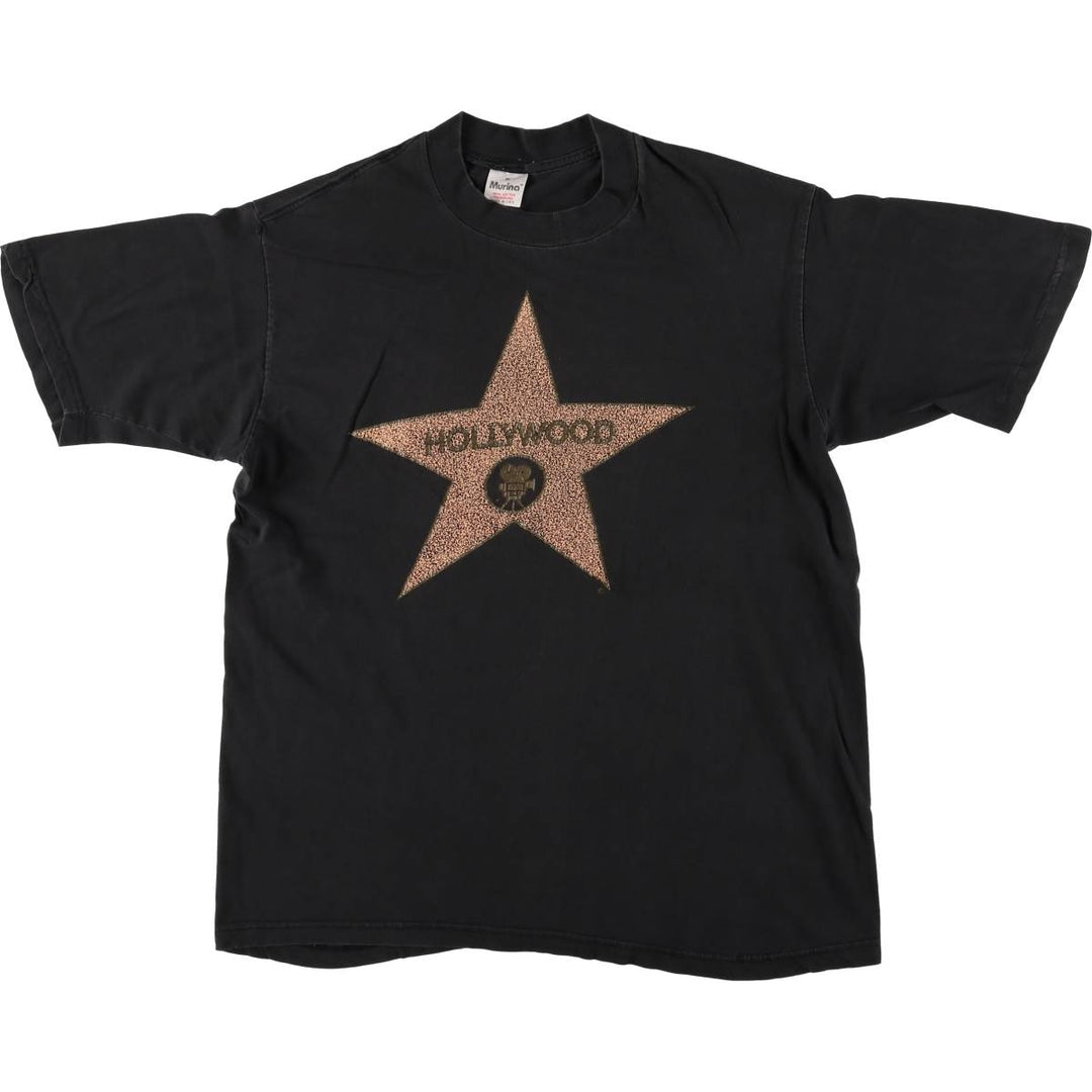 90'S MURINA Print T-shirt HOLLYWOOD USA Made Men's XL Vintage cotton black type Vintage Second Hand