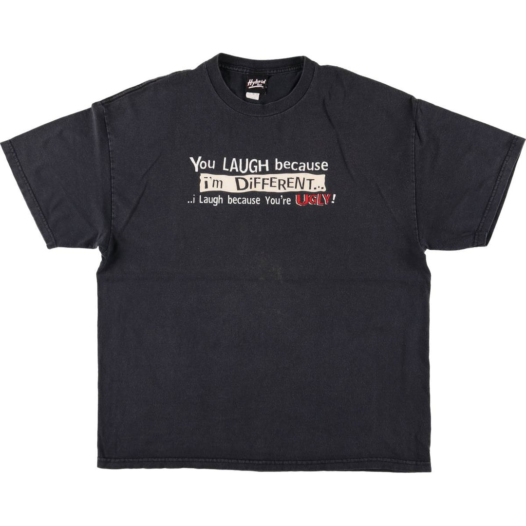 90s~00'S HYBRID TEES Message Print T-shirt Men's XL Vintage cotton black type Vintage Second Hand