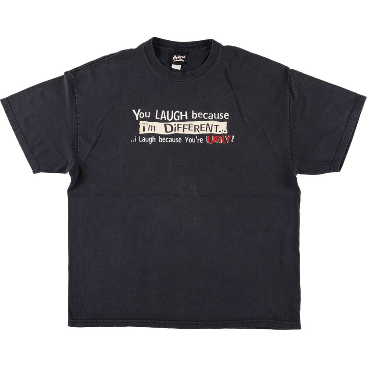 90s~00'S HYBRID TEES Message Print T-shirt Men's XL Vintage cotton black type Vintage Second Hand