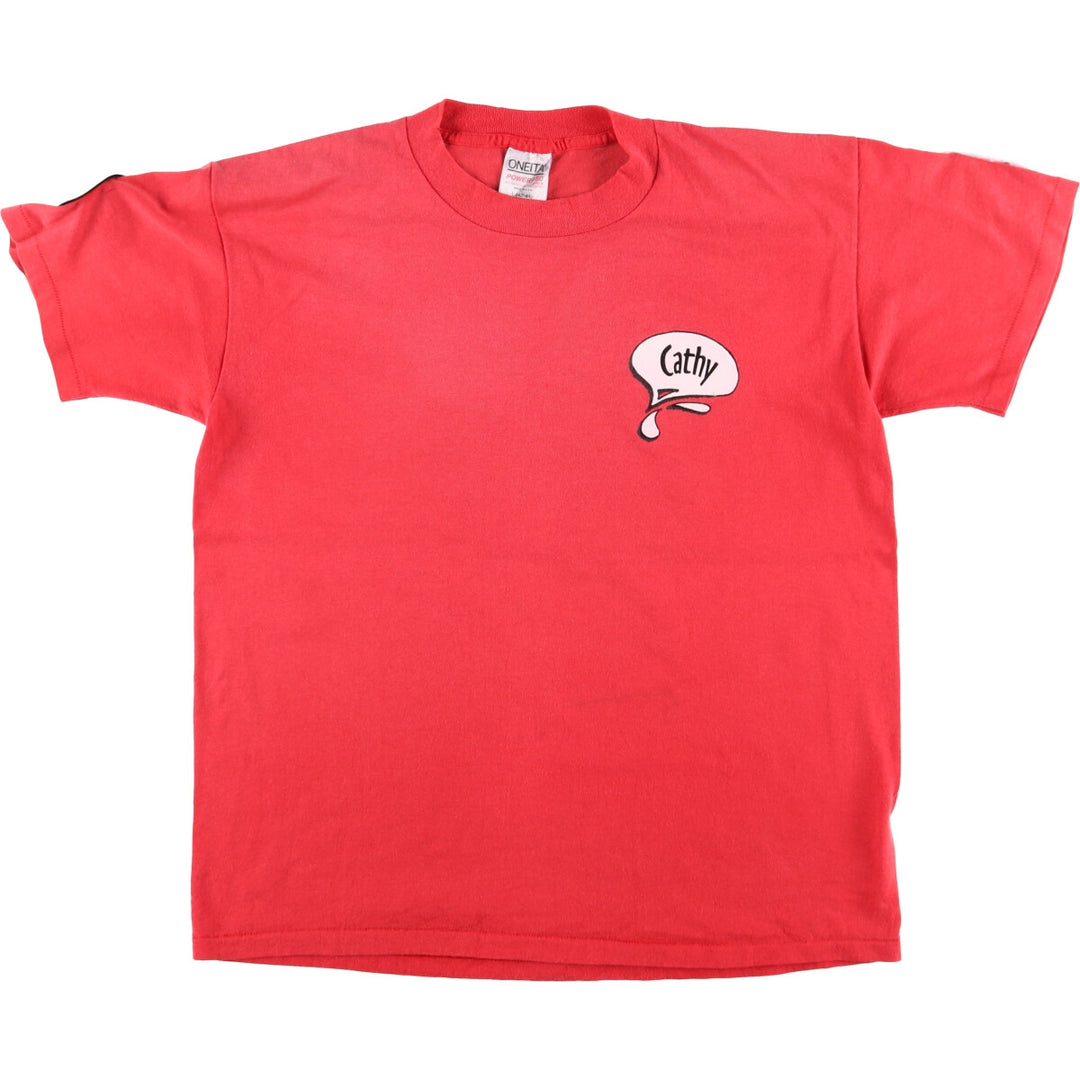90'S ONEITA Printed T-shirt Made in USA Men's L size Vintage cotton red type Vintage Second Hand