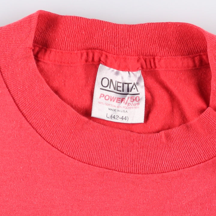 90'S ONEITA Printed T-shirt Made in USA Men's L size Vintage cotton red type Vintage Second Hand