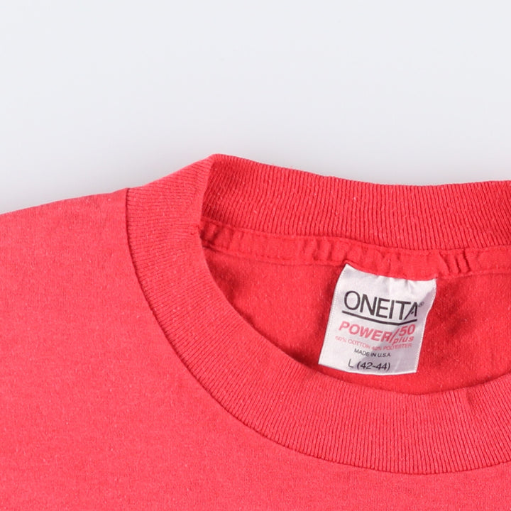 90'S ONEITA Printed T-shirt Made in USA Men's L size Vintage cotton red type Vintage Second Hand