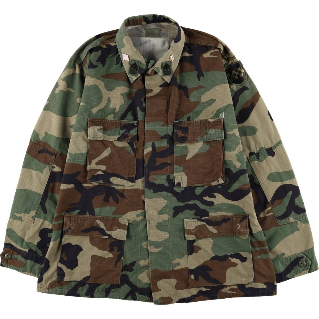 90'S US Military Genuine Camouflage Pattern Woodland Camo Ripstop BDU Military Jacket Made in USA LARGE-REGULAR Men's L Size Nylon Khaki type Vintage Second Hand