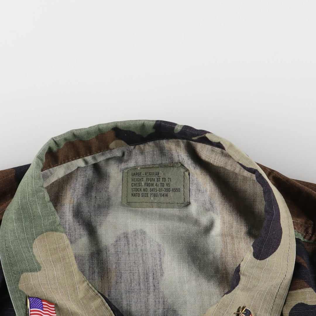 90'S US Military Genuine Camouflage Pattern Woodland Camo Ripstop BDU Military Jacket Made in USA LARGE-REGULAR Men's L Size Nylon Khaki type Vintage Second Hand