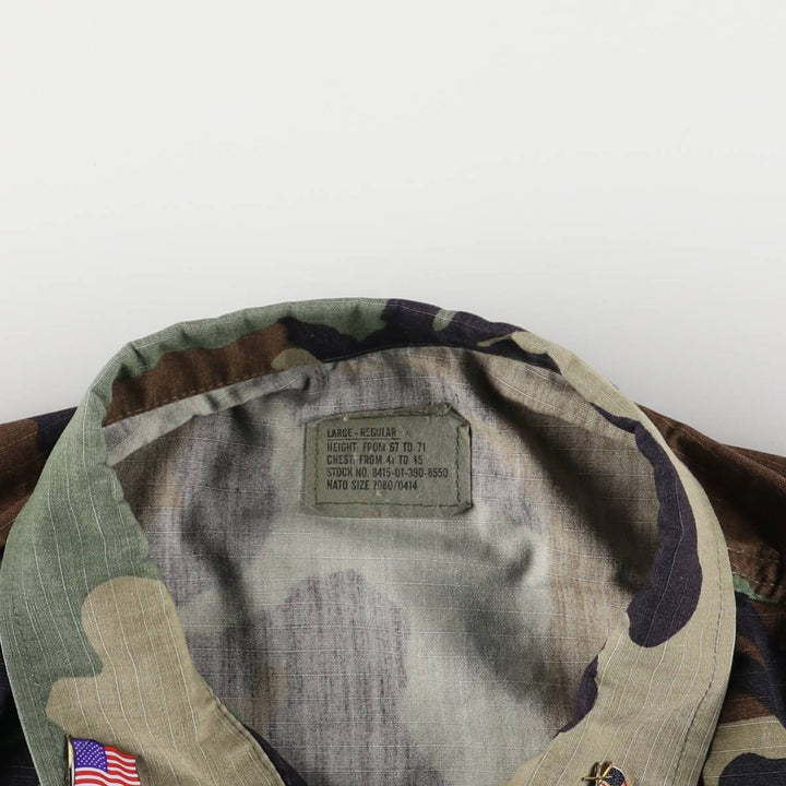 90'S US Military Genuine Camouflage Pattern Woodland Camo Ripstop BDU Military Jacket Made in USA LARGE-REGULAR Men's L Size Nylon Khaki type Vintage Second Hand
