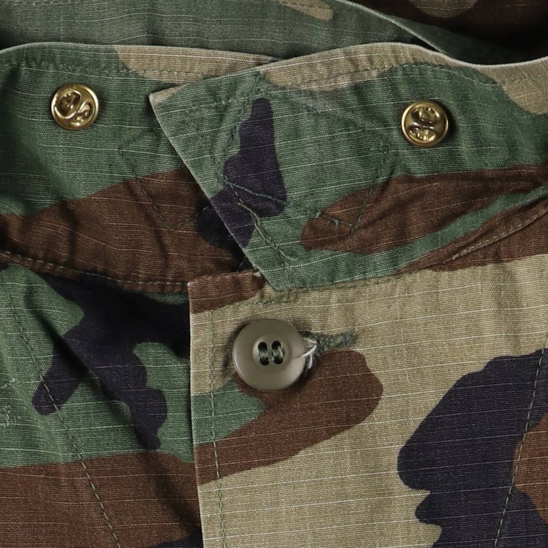 90'S US Military Genuine Camouflage Pattern Woodland Camo Ripstop BDU Military Jacket Made in USA LARGE-REGULAR Men's L Size Nylon Khaki type Vintage Second Hand