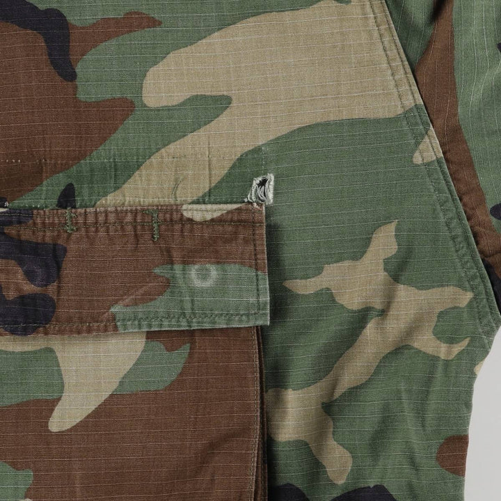 90'S US Military Genuine Camouflage Pattern Woodland Camo Ripstop BDU Military Jacket Made in USA LARGE-REGULAR Men's L Size Nylon Khaki type Vintage Second Hand