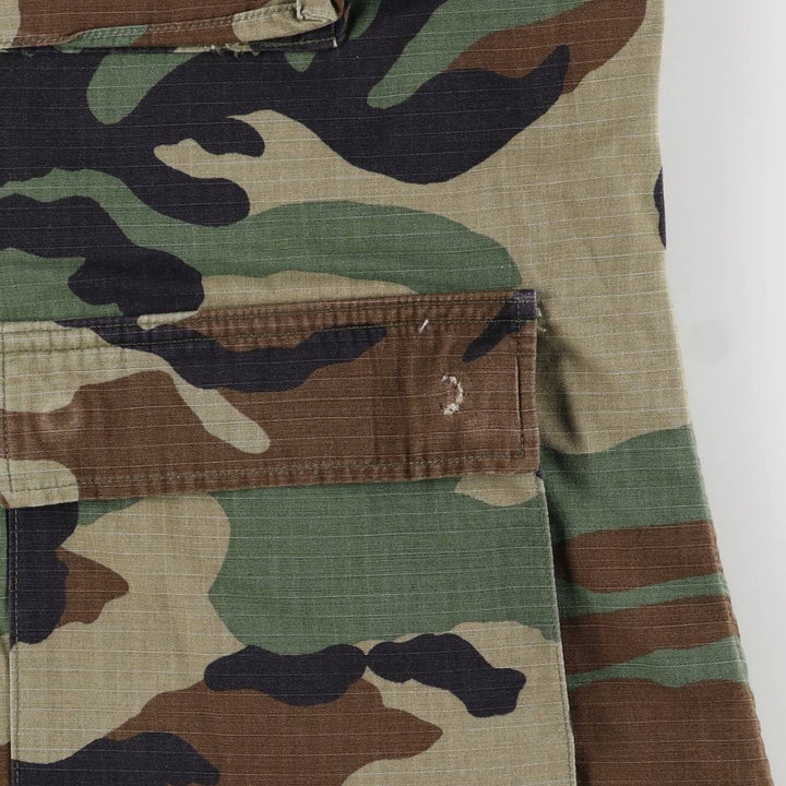 90'S US Military Genuine Camouflage Pattern Woodland Camo Ripstop BDU Military Jacket Made in USA LARGE-REGULAR Men's L Size Nylon Khaki type Vintage Second Hand