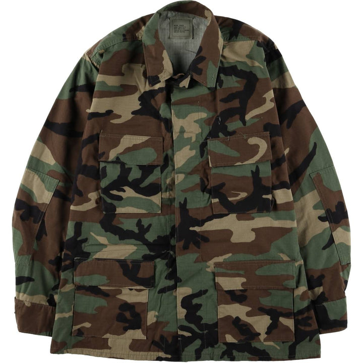 90'S US Military Genuine Camouflage Pattern Woodland Camo Ripstop BDU Military Jacket Made in USA Men's M Size Vintage cotton Khaki type sage green Vintage Second Hand