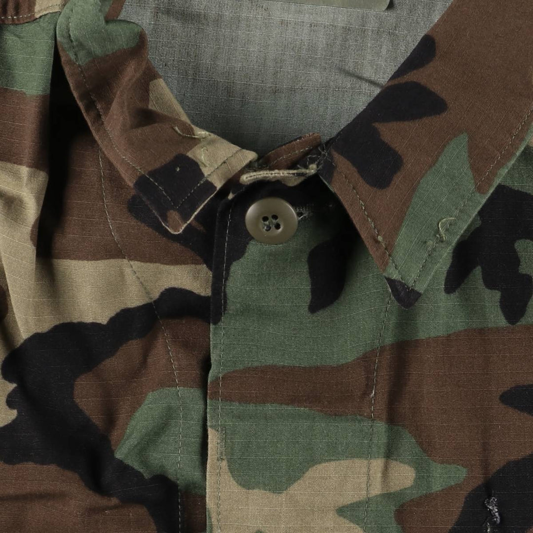 90'S US Military Genuine Camouflage Pattern Woodland Camo Ripstop BDU Military Jacket Made in USA Men's M Size Vintage cotton Khaki type sage green Vintage Second Hand