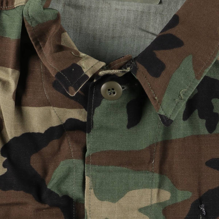 90'S US Military Genuine Camouflage Pattern Woodland Camo Ripstop BDU Military Jacket Made in USA Men's M Size Vintage cotton Khaki type sage green Vintage Second Hand