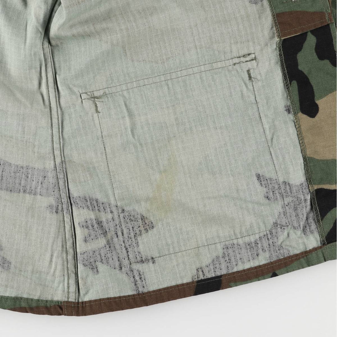 90'S US Military Genuine Camouflage Pattern Woodland Camo Ripstop BDU Military Jacket Made in USA Men's M Size Vintage cotton Khaki type sage green Vintage Second Hand