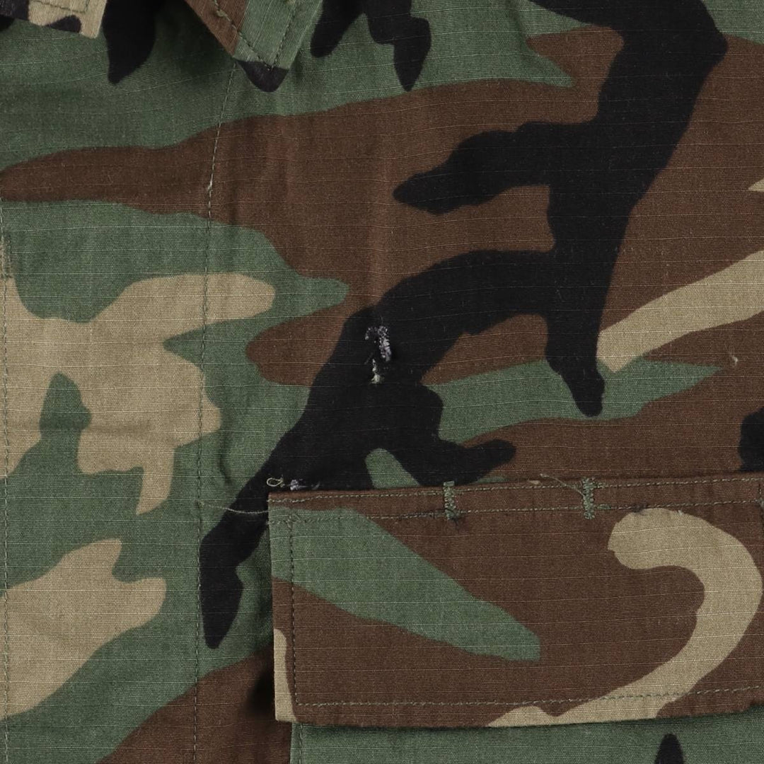 90'S US Military Genuine Camouflage Pattern Woodland Camo Ripstop BDU Military Jacket Made in USA Men's M Size Vintage cotton Khaki type sage green Vintage Second Hand