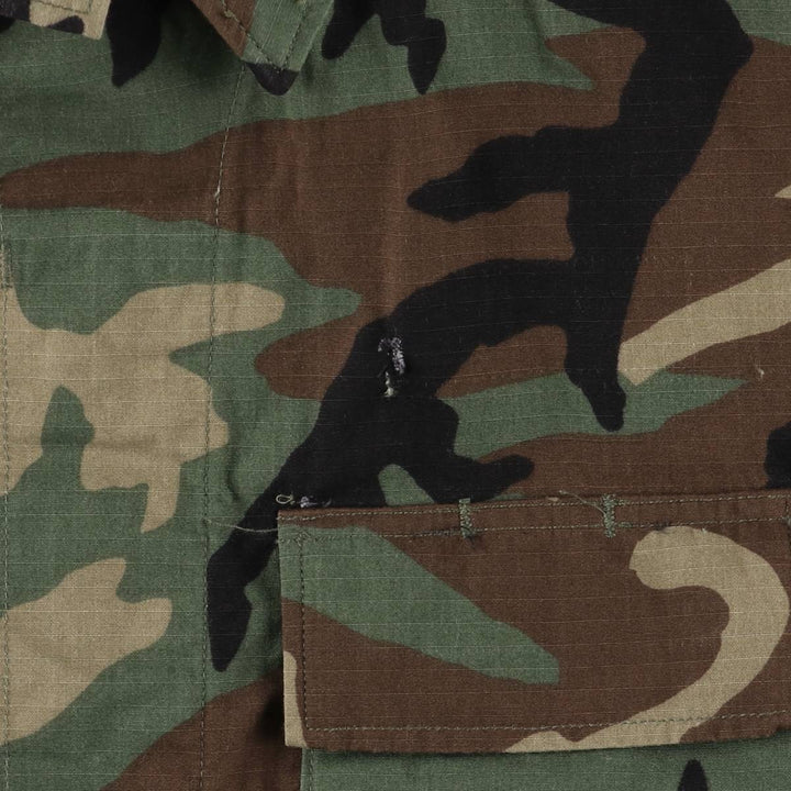90'S US Military Genuine Camouflage Pattern Woodland Camo Ripstop BDU Military Jacket Made in USA Men's M Size Vintage cotton Khaki type sage green Vintage Second Hand