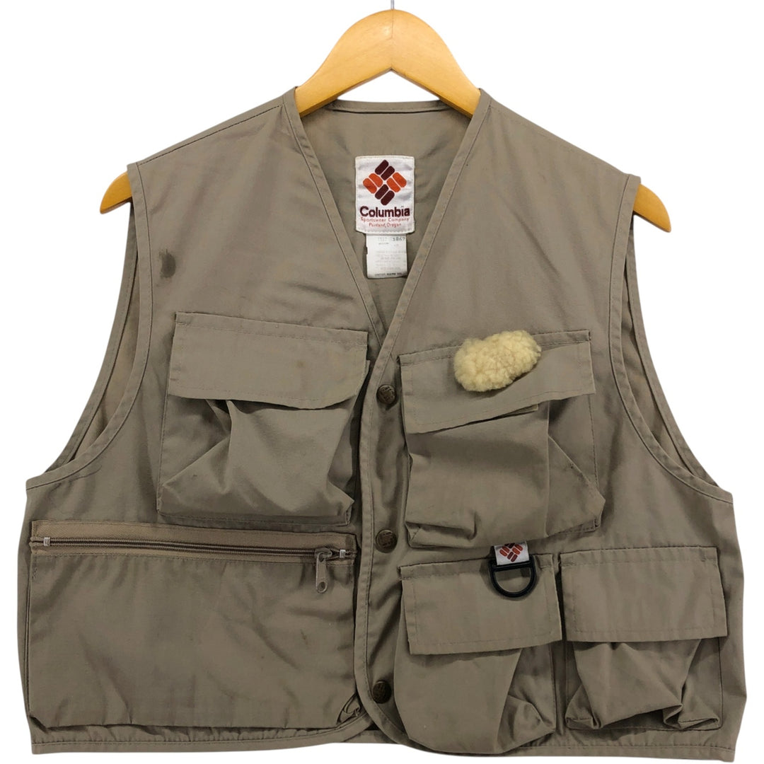 Vintage 1970'S Columbia Yellowstone Tag Fishing Vest, Men's Size Medium polyester Beige type Vintage Second Hand