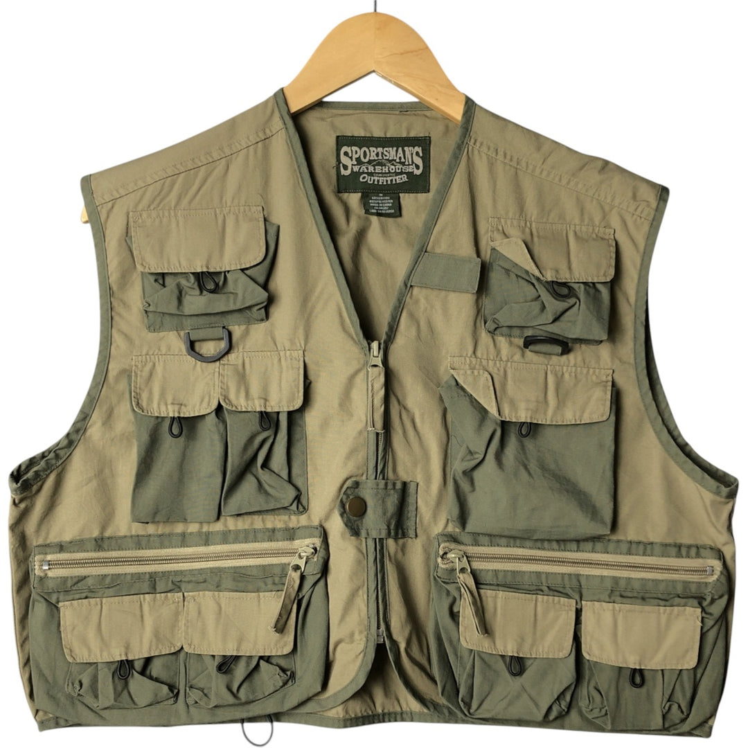 90'S SPORTSMAN'S Safari Vest, Men's M size cotton green type Vintage Second Hand
