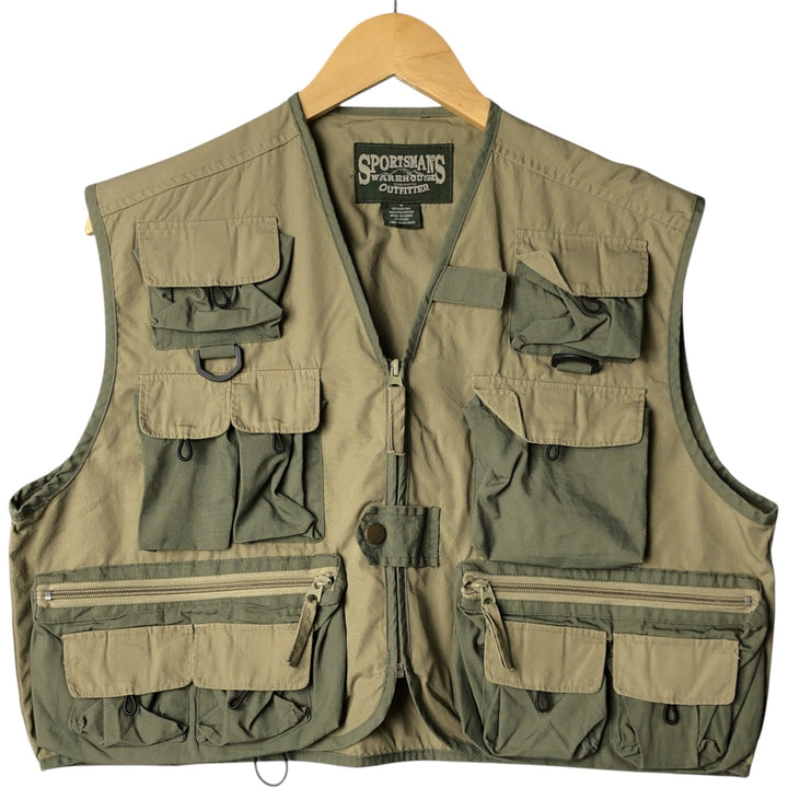 90'S SPORTSMAN'S Safari Vest, Men's M size cotton green type Vintage Second Hand
