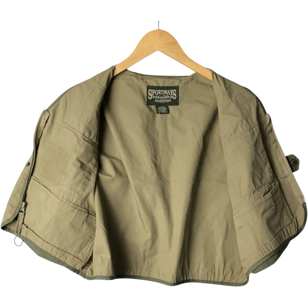 90'S SPORTSMAN'S Safari Vest, Men's M size cotton green type Vintage Second Hand