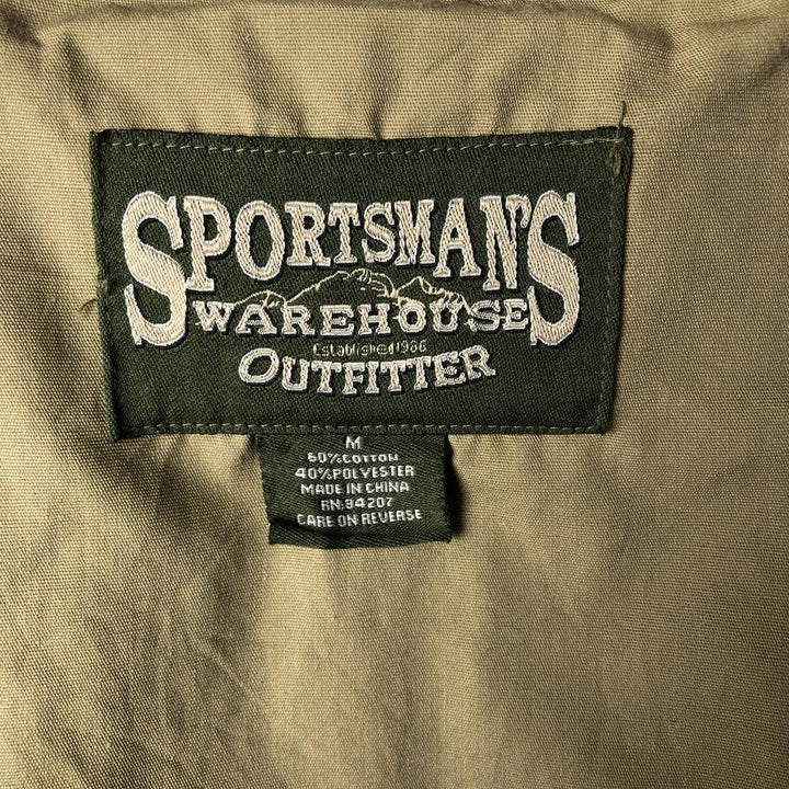 90'S SPORTSMAN'S Safari Vest, Men's M size cotton green type Vintage Second Hand