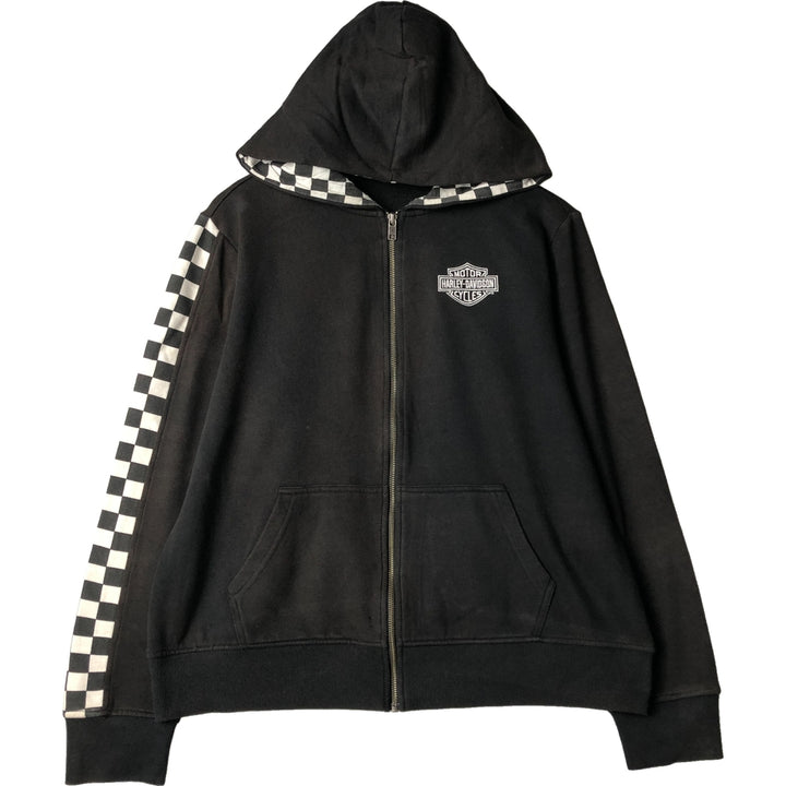 Harley-Davidson Checkered Flag Full-Zip Hoodie, Women's, Size XL cotton black type Vintage Second Hand