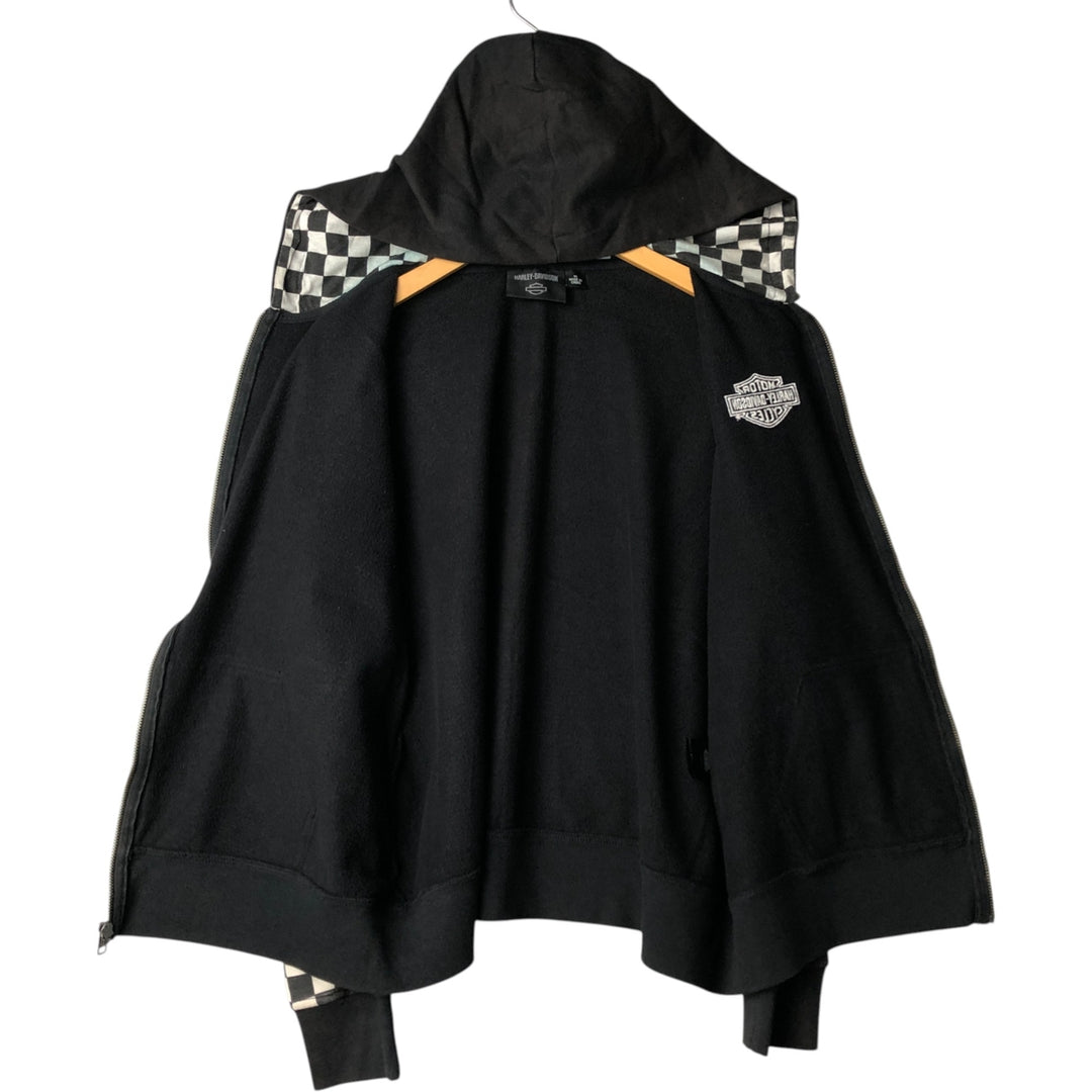 Harley-Davidson Checkered Flag Full-Zip Hoodie, Women's, Size XL cotton black type Vintage Second Hand
