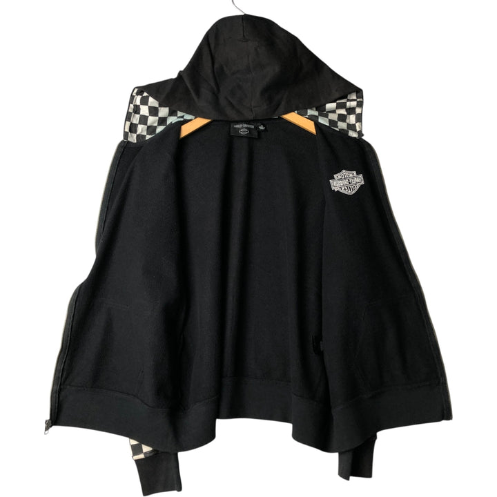 Harley-Davidson Checkered Flag Full-Zip Hoodie, Women's, Size XL cotton black type Vintage Second Hand