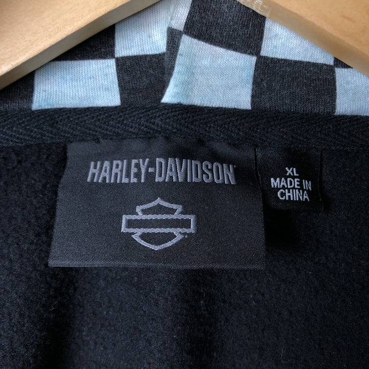 Harley-Davidson Checkered Flag Full-Zip Hoodie, Women's, Size XL cotton black type Vintage Second Hand