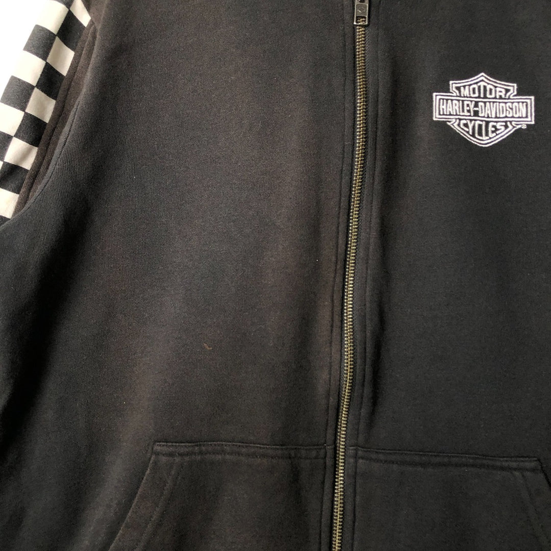 Harley-Davidson Checkered Flag Full-Zip Hoodie, Women's, Size XL cotton black type Vintage Second Hand