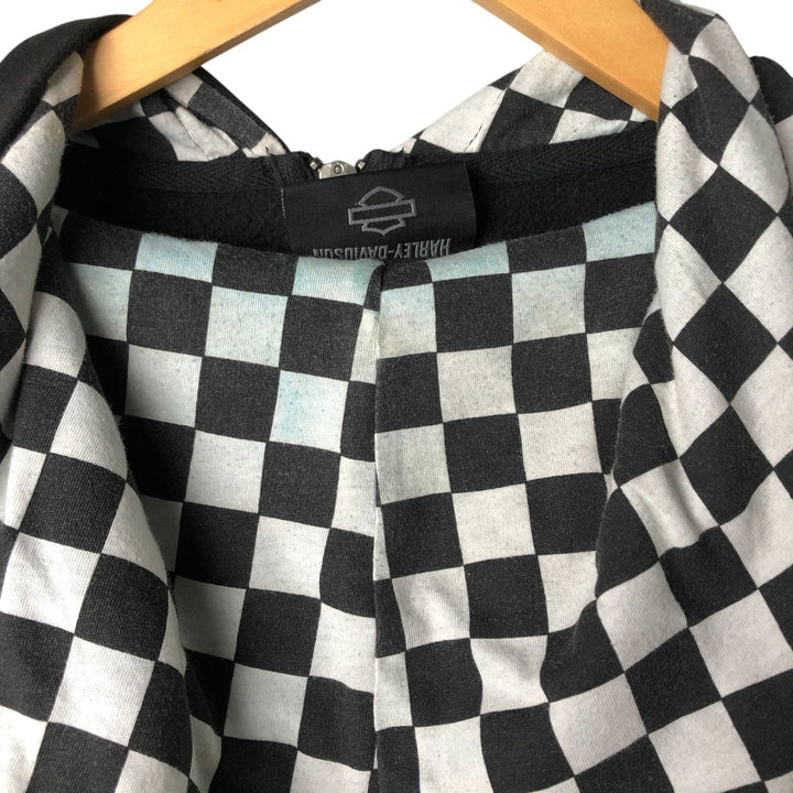 Harley-Davidson Checkered Flag Full-Zip Hoodie, Women's, Size XL cotton black type Vintage Second Hand
