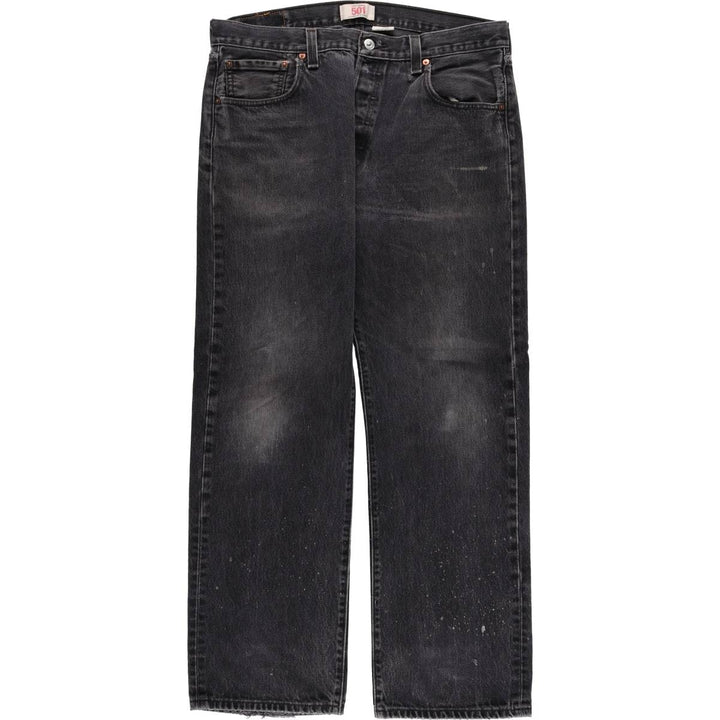Levi's 501 Straight Leg Button-Fly Black Denim Pants, Men's Size 36 (approx.) cotton black type Vintage Second Hand