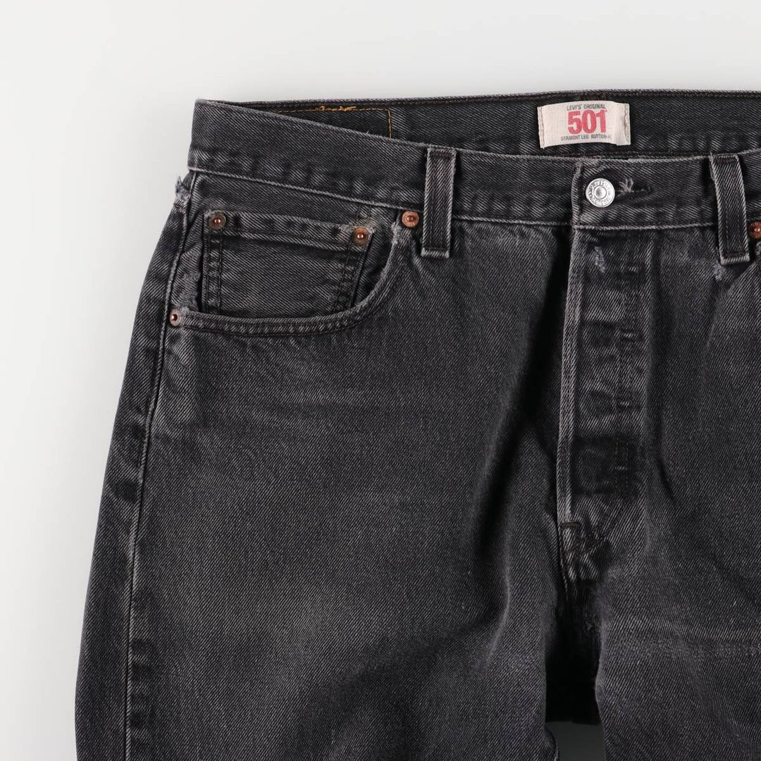 Levi's 501 Straight Leg Button-Fly Black Denim Pants, Men's Size 36 (approx.) cotton black type Vintage Second Hand
