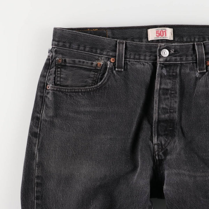 Levi's 501 Straight Leg Button-Fly Black Denim Pants, Men's Size 36 (approx.) cotton black type Vintage Second Hand