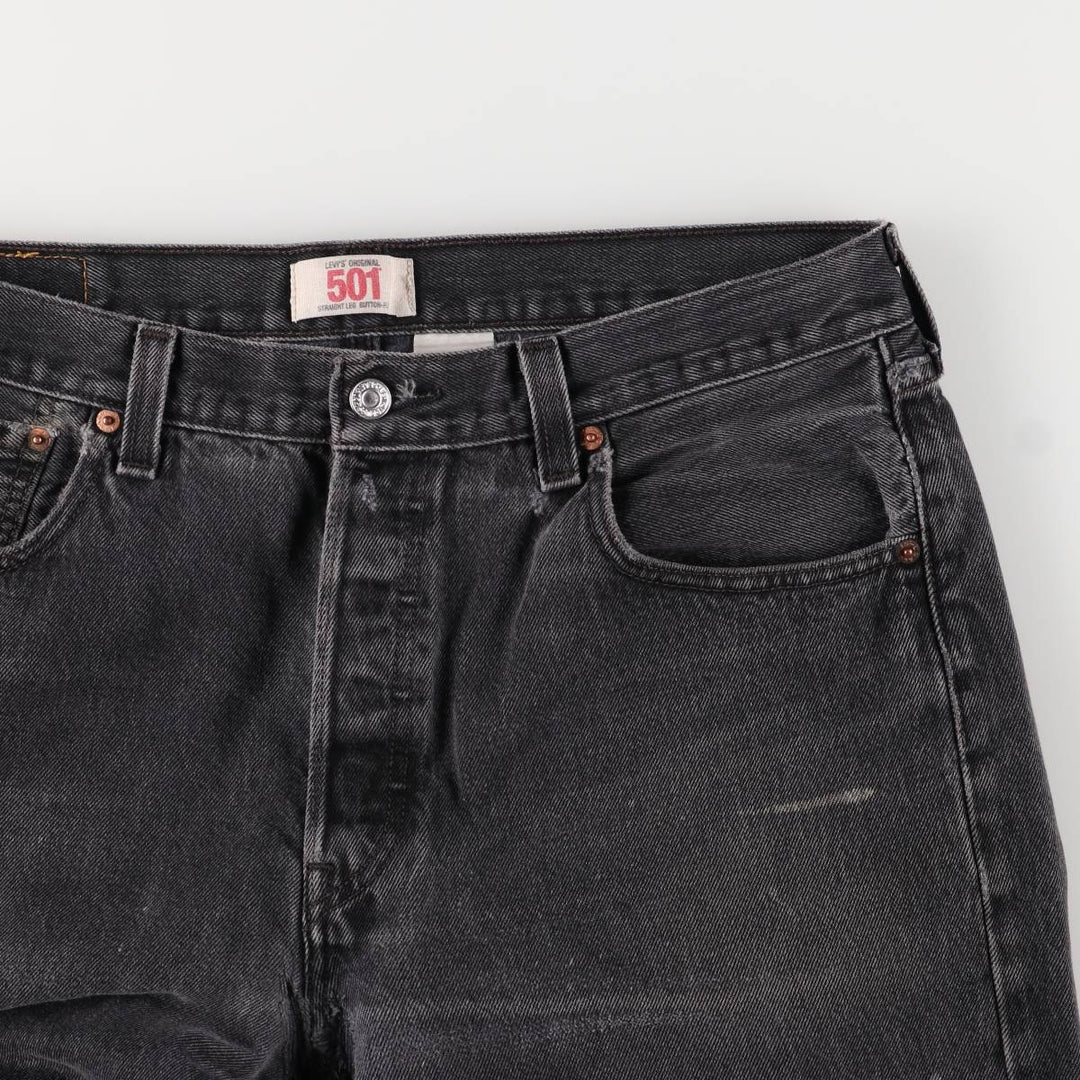 Levi's 501 Straight Leg Button-Fly Black Denim Pants, Men's Size 36 (approx.) cotton black type Vintage Second Hand