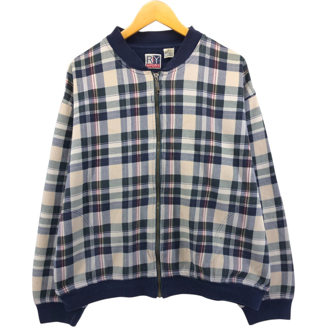 R AND Y SPORT Check Pattern Full-Zip Sweatshirt, Men's Size L (Full Zip) cotton multicolor Vintage Second Hand